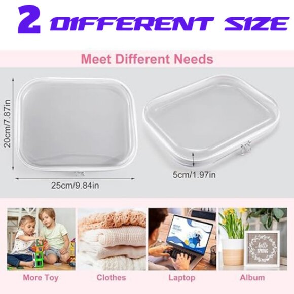 2 Pcs Clear Hard Plastic Pouch, Double Zipper Case,Transparent, Travel Organizer - Picture 1 of 6